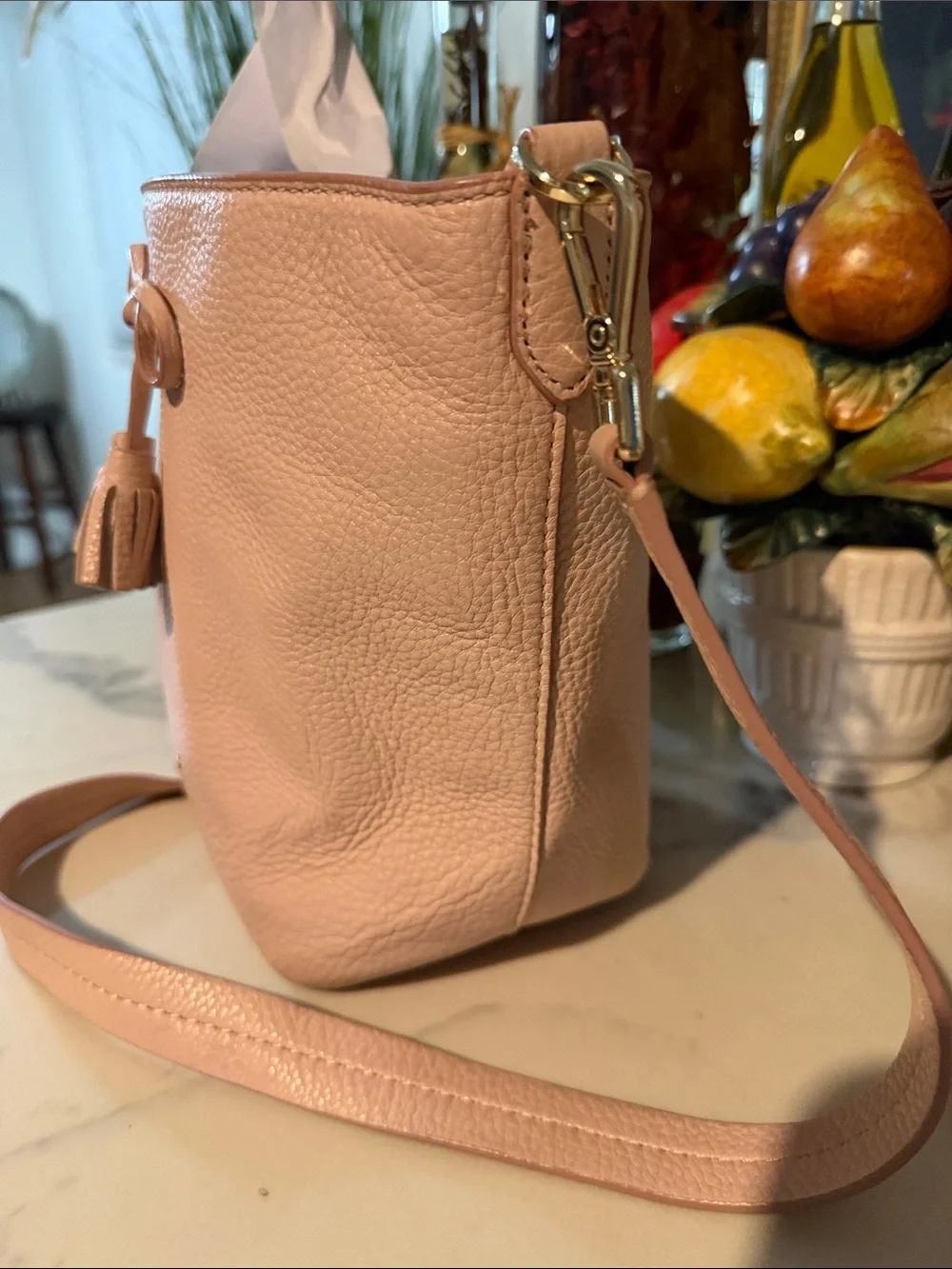 kate spade Pebbled Leather Tassel Crossbody Bag in Pale Pink